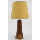 Vintage Retro : a teak and blonde wood table lamp with shade , standing 15 1/2" high.