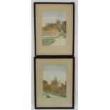 W Parker 1908, Watercolour , a pair (2), Streets in Quainton , Aylesbury Vale,