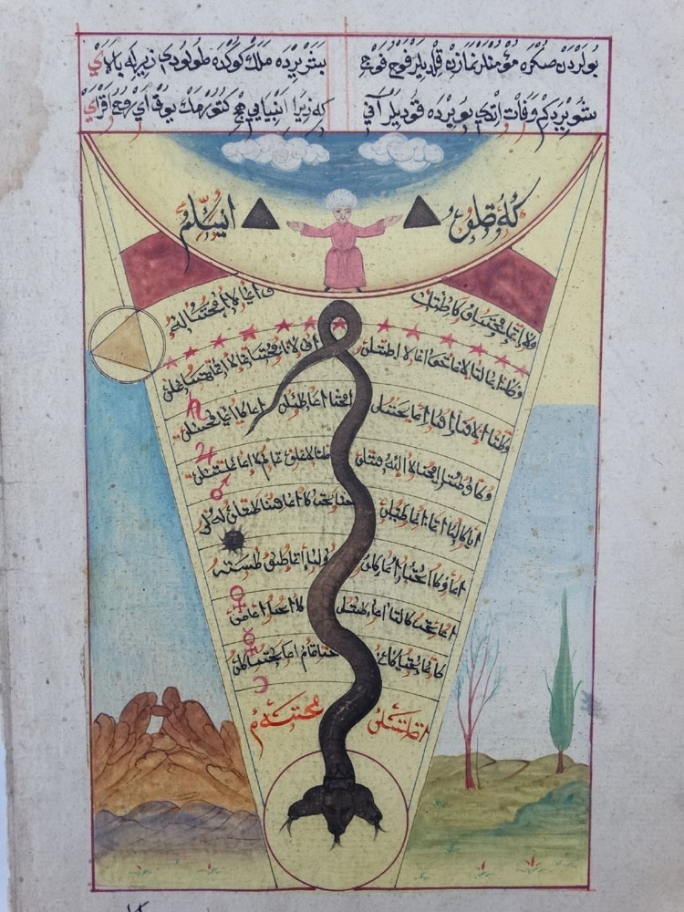 Islamic / Persian Ottoman Calligraphic hand painted Map : with portait of an Islamic figure - Image 5 of 7