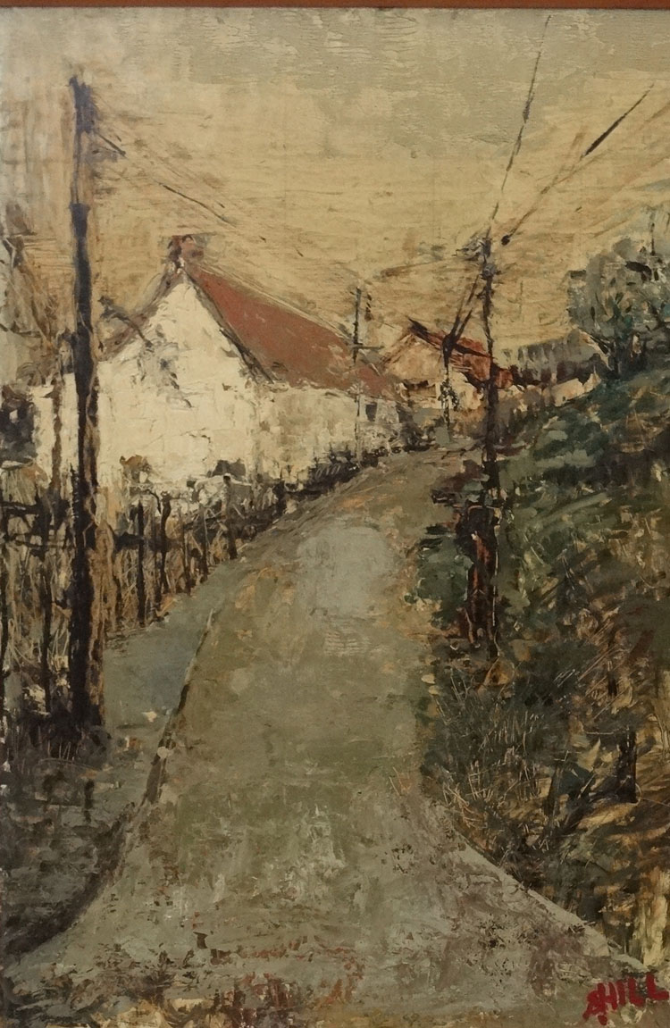 S Hill XX, Pallet knife oil on board, Stone cottages on a path up a hill, - Image 3 of 4