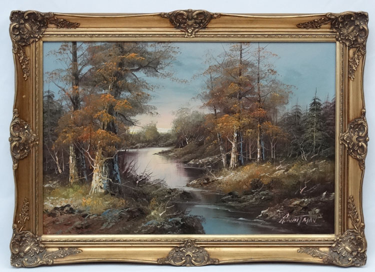 G Whitman late XX, Oil on canvas, River through the wood, Signed lower right.