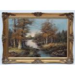 G Whitman late XX, Oil on canvas, River through the wood, Signed lower right.