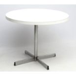 Vintage Retro : a Scandinavian circular white and chromed steel pedestal table ,