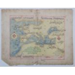 Islamic / Persian , Ottoman , Calligraphic Hand Painted Map : with two compasses , of Europe etc,