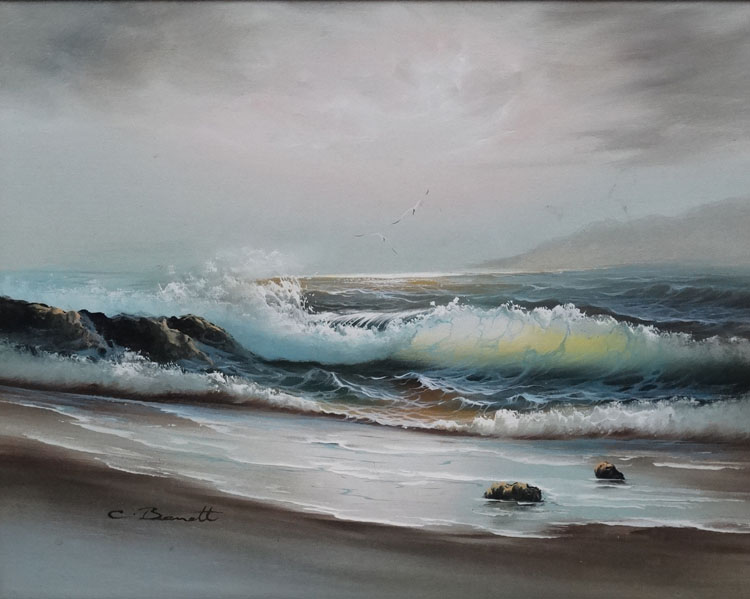 C Bennett XX, Oil on canvas, The rolling sea shore, Signed lower left. - Image 3 of 4