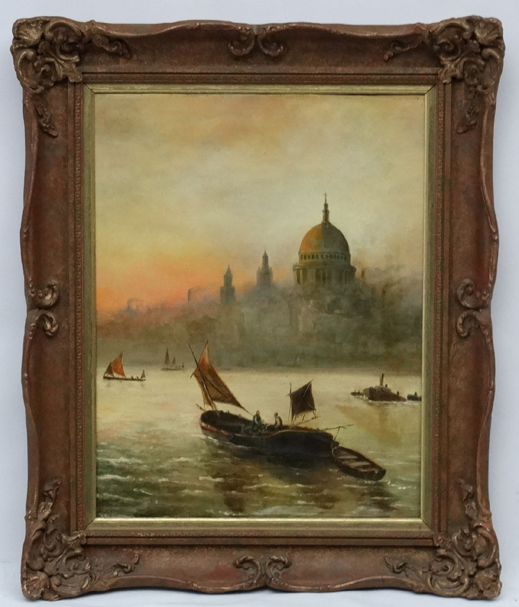 Early XIX English School, Oil on canvas laid on board' On the Thames with St Paul's. - Image 3 of 5