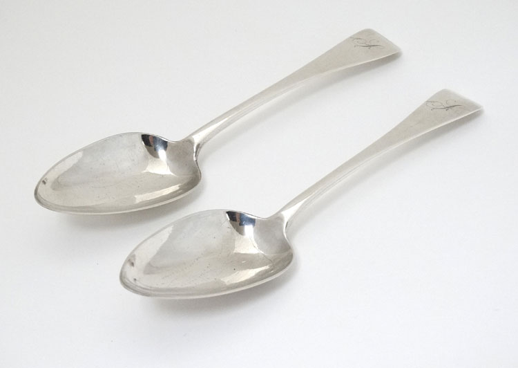 A pair of silver Old English pattern table spoons hallmarked London 1806 maker Solomon Hougham. - Image 2 of 5
