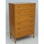 Vintage Retro : An English blonde wood chest of 6 drawers ,