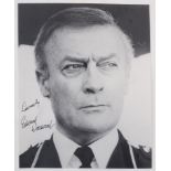 Autograph: Edward Woodward signed black and white photographic print of Edward Woodward,