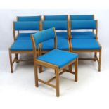 Vintage Retro : a set of 7 Borge Mogensen designed blonde oak chairs with sky blue woollen
