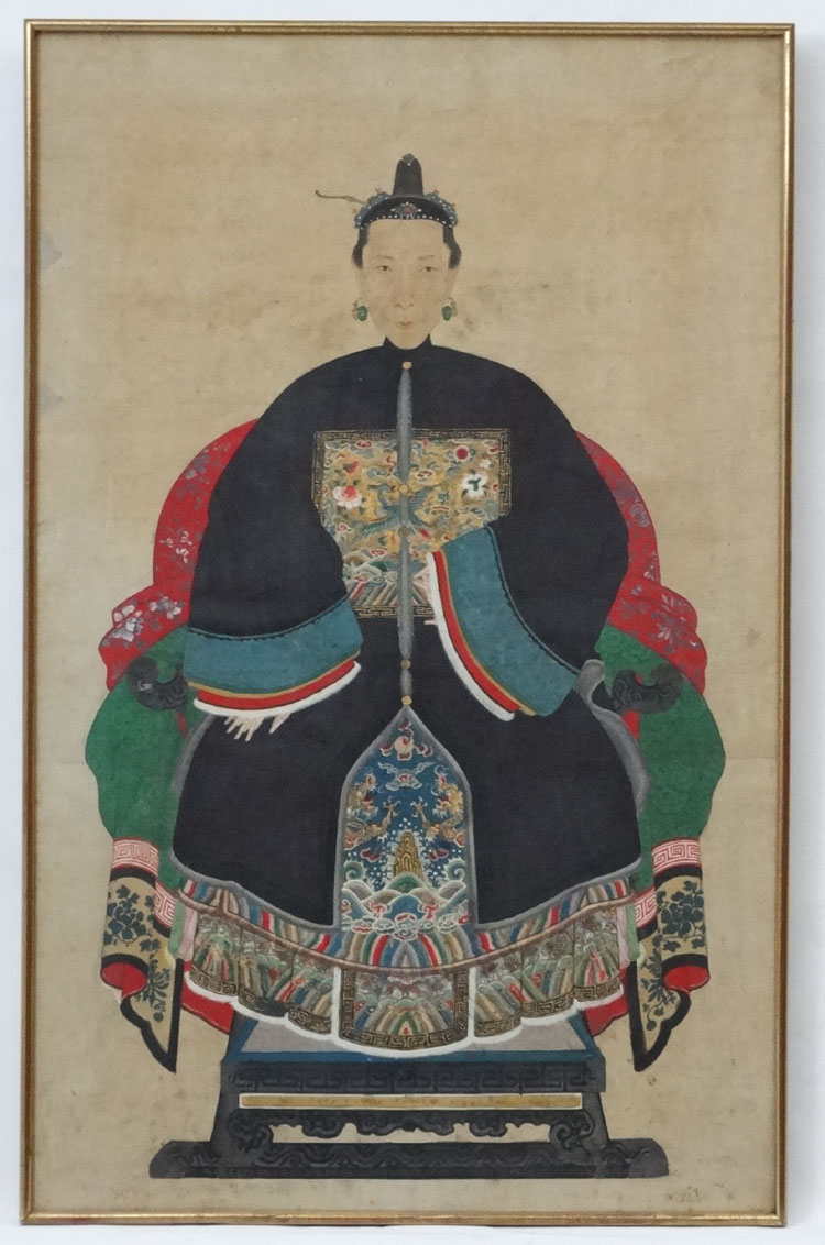 XVIII-XIX ? Chinese Ancestor Portrait: After Guiseppe Castiglione, Watercolour on scroll, - Image 3 of 4