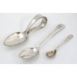 3 items comprising a teaspoon hallmarked Birmingham 1925 maker Joseph Gloster Ltd.