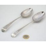 Two Geo III silver Old English pattern table spoons Hallmarked London 1790,