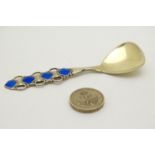 Scandinavian Silver : A silver gilt spoon with blue guilloché enamel decoration to handle marked