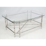 Vintage Retro Mid Century Modern : a chromed faux bamboo coffee table with plate glass top,