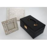 Leather jewellery box by Dulwich Designs + photograph album and frame decorated with mother of pear