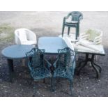Large quantity of assorted garden furniture to include 5 tables,