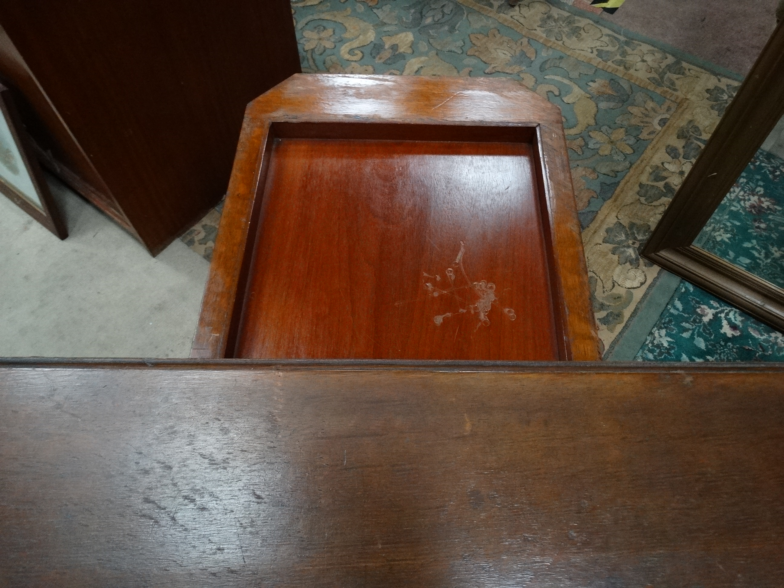A Victorian stained oak card table with fold over and twist top and gold tooled burgundy leather - Image 4 of 5
