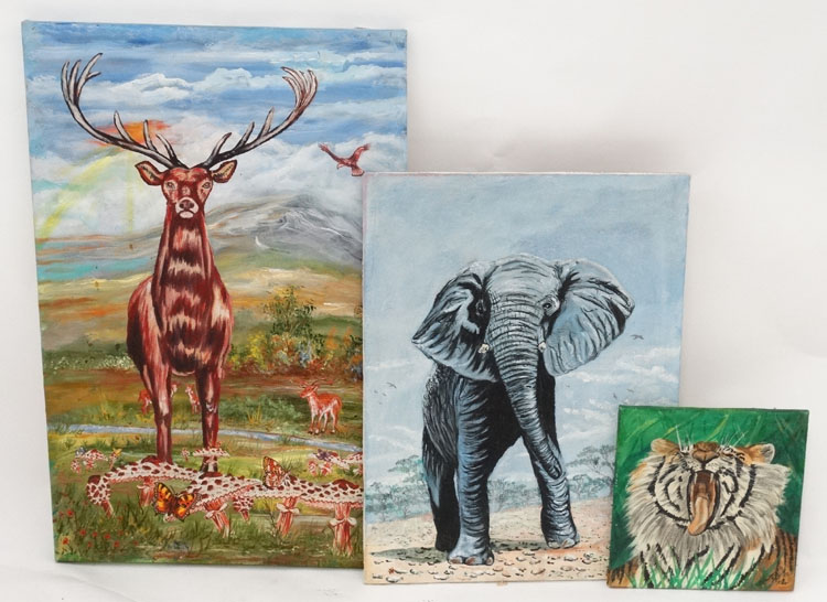 3 x oils of animals by Jeff Kerr CONDITION: Please Note - we do not make reference