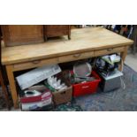 Large pine Kitchen table with frieze drawers CONDITION: Please Note - we do not