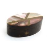 A late 19thC tortoiseshell and abalone oval lidded box 2 1/2" wide CONDITION: