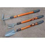 Set of three garden tools with extendable handles (3 ft maximum ) CONDITION: Please