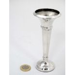 A silver trumpet formed bud vase. Hallmarked Birmingham 1968 maker A T Cannon Ltd.