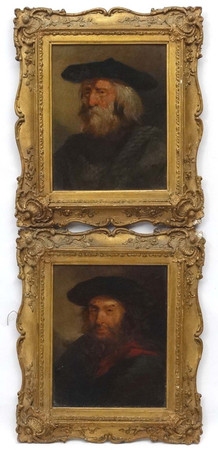 Circa 1900 Dutch School, Oil on board , a pair, Portraits of bearded gentlemen wearing hats.