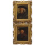 Circa 1900 Dutch School, Oil on board , a pair, Portraits of bearded gentlemen wearing hats.