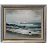 C Bennett XX, Oil on canvas, The rolling sea shore, Signed lower left.