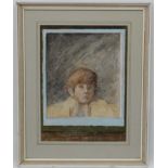 Elizabeth Julia Thorne (XX), Watercolour, Boy gazing out of a rain soaked window,