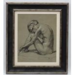 JTR monogram 1917, Charcoal and chalk, Nude Study, Monogrammed and dated under lower right,