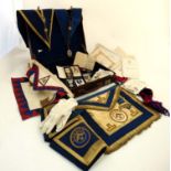 Masonic Regalia : A leather case containing assorted Masonic regalia including aprons,