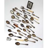 Assorted silver plated wares to include pickle forks, preserve spoons,