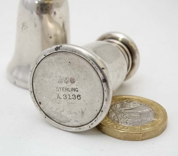 A pair of American silver pepperettes marked 'Sterling' maker Gorham Manufacturing Company 1 3/4" - Image 2 of 3