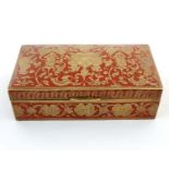 Benares : An Indian brass enamel decorated table top cigarette box with cedar wood lining.