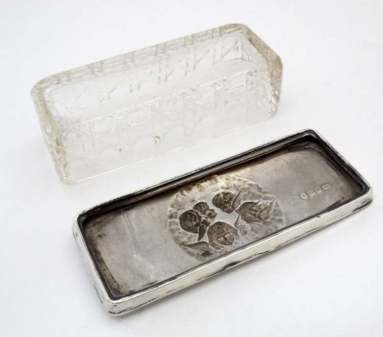 A cut glass dressing table pot with silver top having embossed angel decoration. - Image 2 of 6