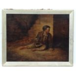 English Victorian School, Oil on panel, Street boy begging, 16 1/2 x 21 1/2".