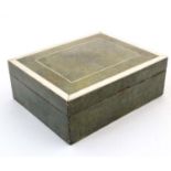 A 1930's shagreen covered table top cigarette / cigar box, 7 3/8" wide x 2 5/8" high x 5 3/4" deep.