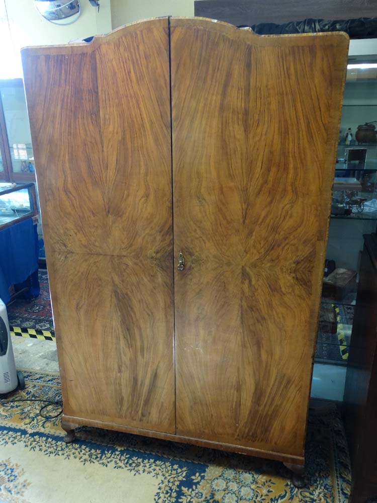 A 1950's Art Deco style quarter veneered 2 door wardrobe 77" high x 47" wide x 19 3/4" deep - Image 2 of 5