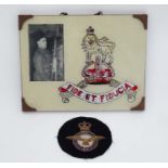 2 items of militaria comprising picture of a WWII soldier beside insignia of Royal Army Pay Corps