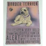 21st C Painted cast metal sign 11 3/4 x 15 3/4 Border Terrier 'Bold, hunter,
