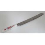 Royal Crown Derby : a bread knife with decorated ceramic handle ,
