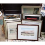 Large quantity of assorted pictures to include prints, map of Surrey,