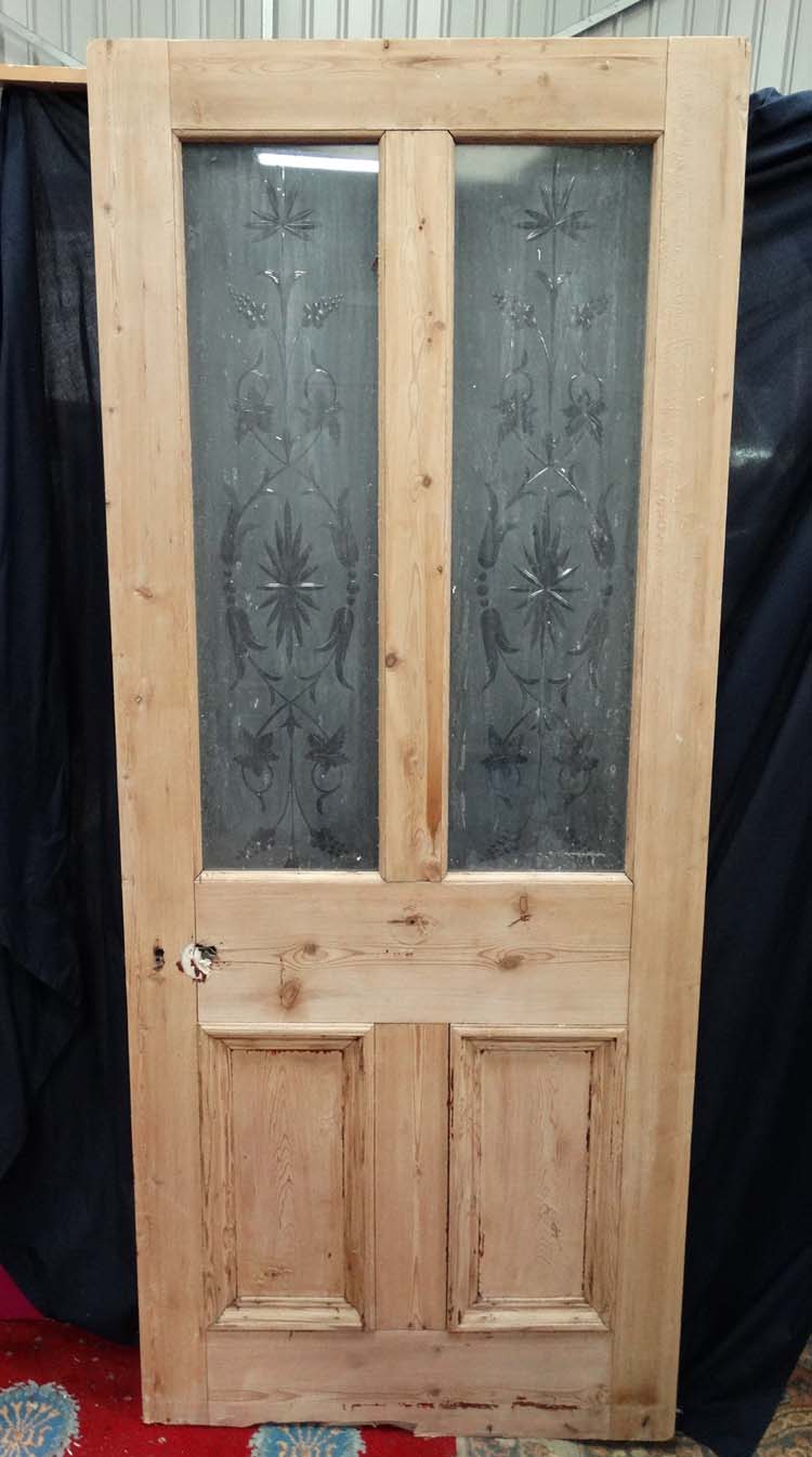 Stripped pine glazed door CONDITION: Please Note - we do not make reference to the