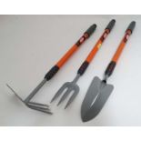 Set of three garden tools with extendable handles. (3ft max).