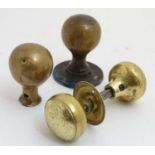 Door Furniture : 19thC brass and phosphor bronze door knobs.