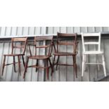 Four various Oxford-pattern elm & oak-seated bar-back kitchen-chairs, including two carvers.