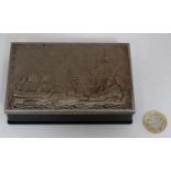 Box with embossed metal lid depicting ships CONDITION: Please Note - we do not