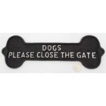 A 21st C painted cast metal sign "Dog please close the gate" 13" long CONDITION: